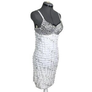 Janice Dress Women's Small Vintage 90s Sparkly Sequins Ruffles Sleeveless